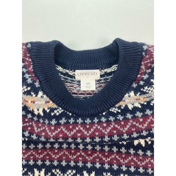 J. Crew Crewcuts Stratton NavyMaroon Fair Isle Crew Neck Sweater Boy Size 10 EUC - Picture 2 of 6